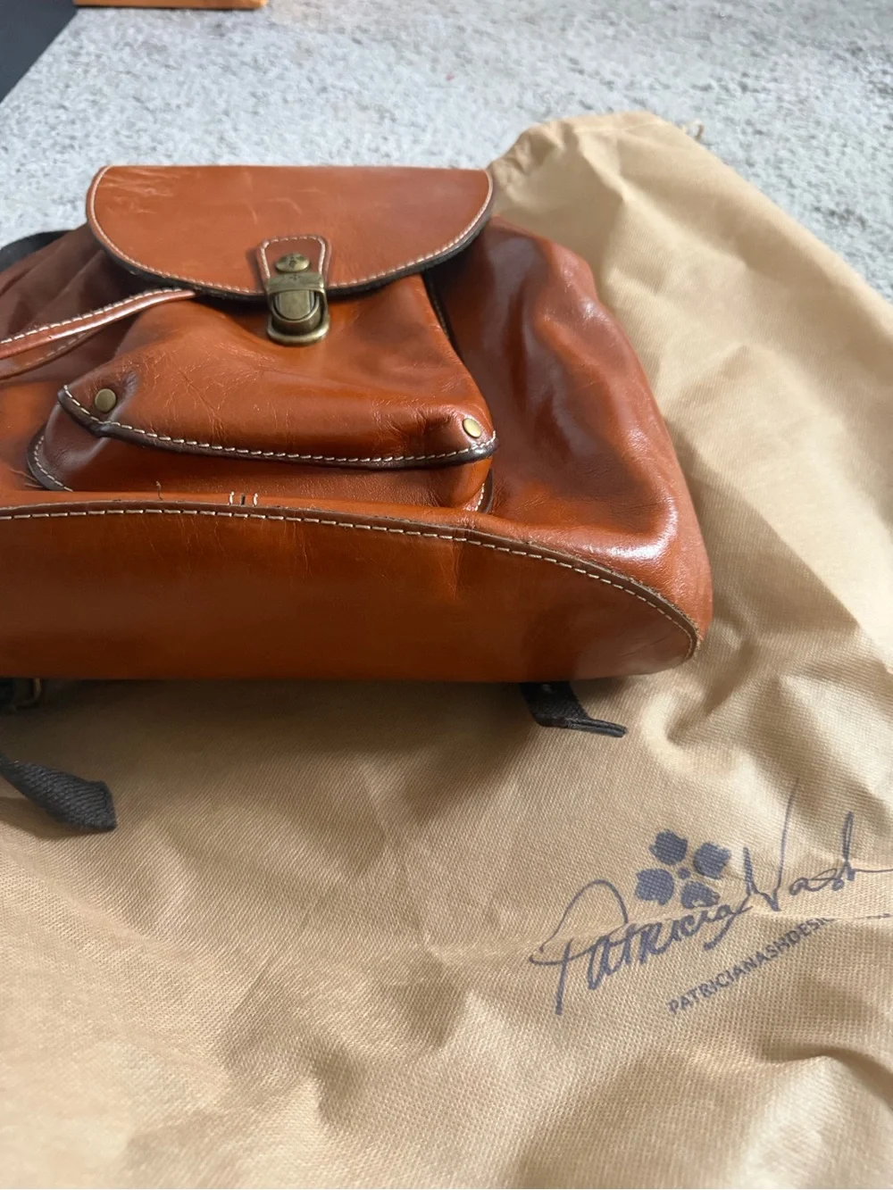 Patricia Nash Cognac/Brown Leather Backpack with Brass Clasp